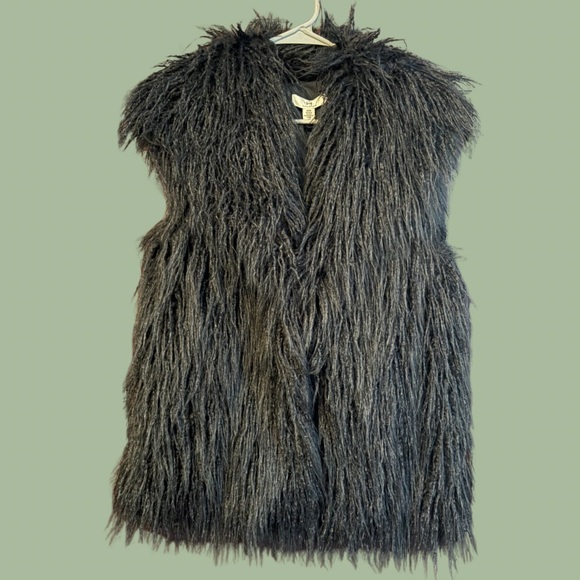 NWT Halston Black Gray Faux Fur Shaggy Vest Jacket Medium M - Picture 1 of 7